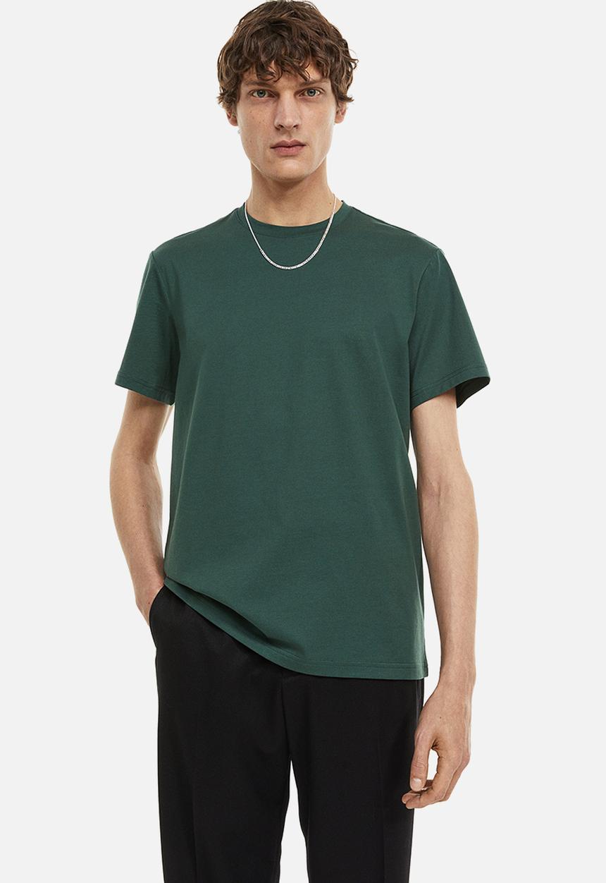 H&M - Regular fit pima cotton t-shirt - dark green