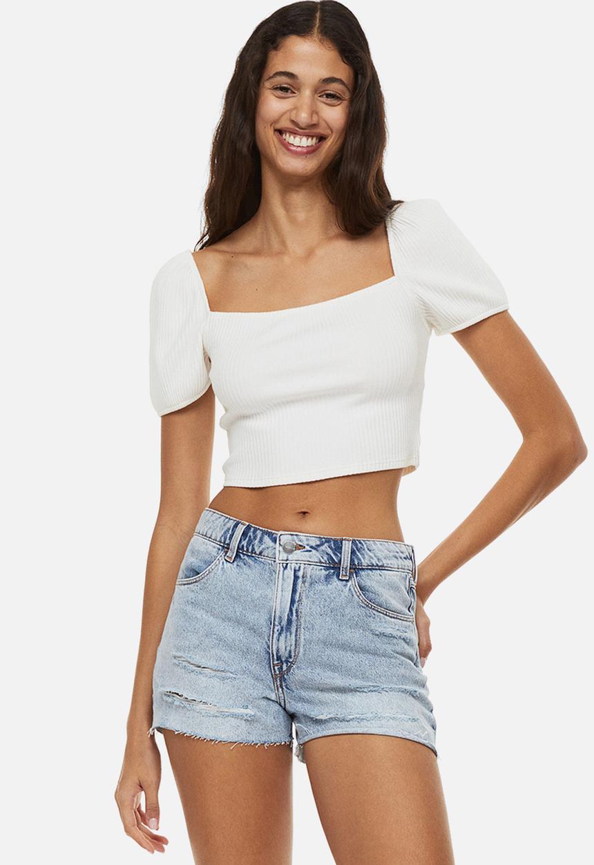 H&M - Cotton denim shorts - light denim blue 