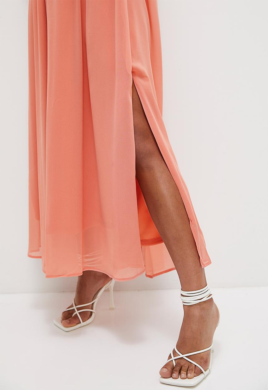 MILLA - Bardot chiffon maxi - guava