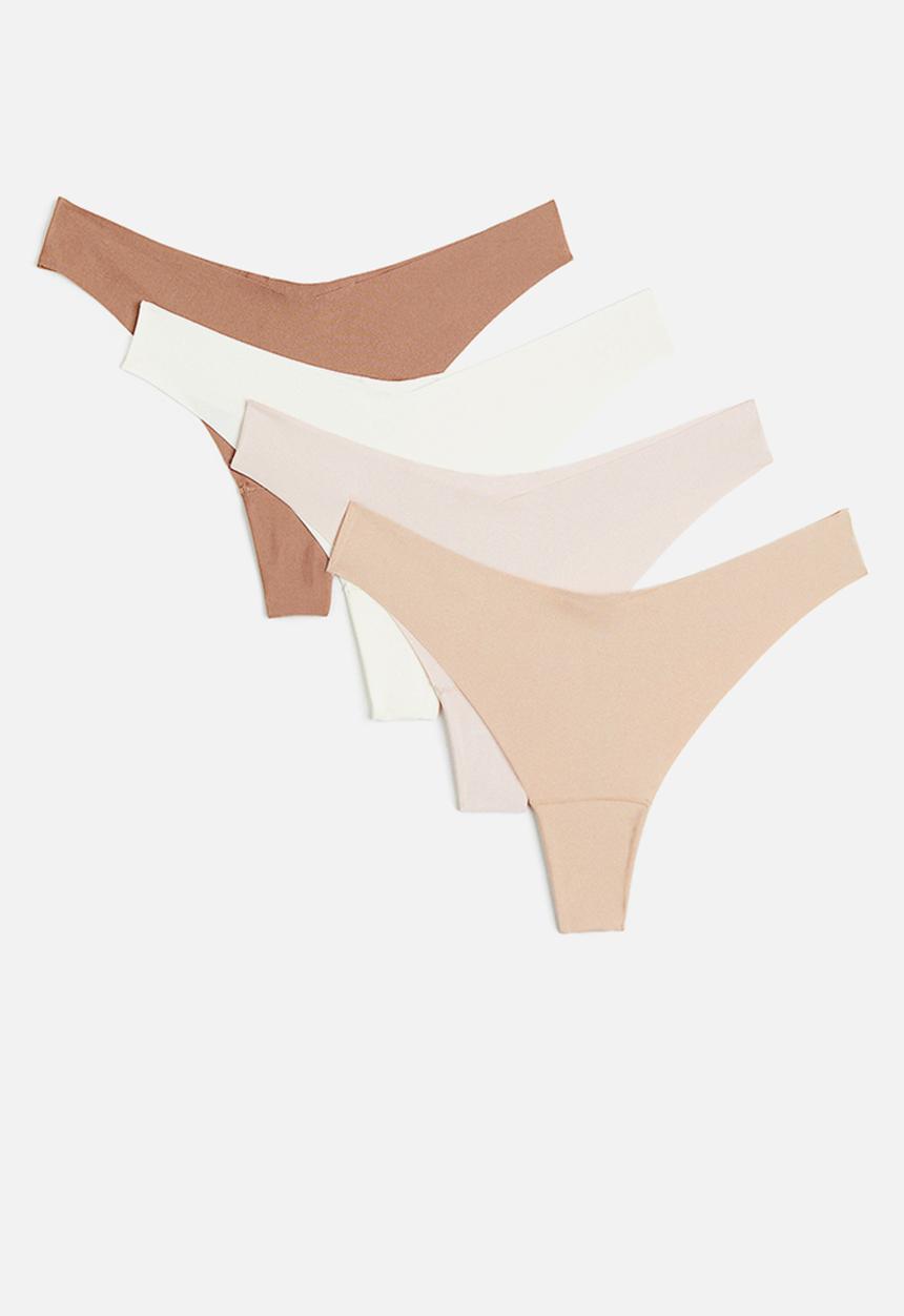 H&M - 4-Pack invisible thong briefs - dark beige & white 