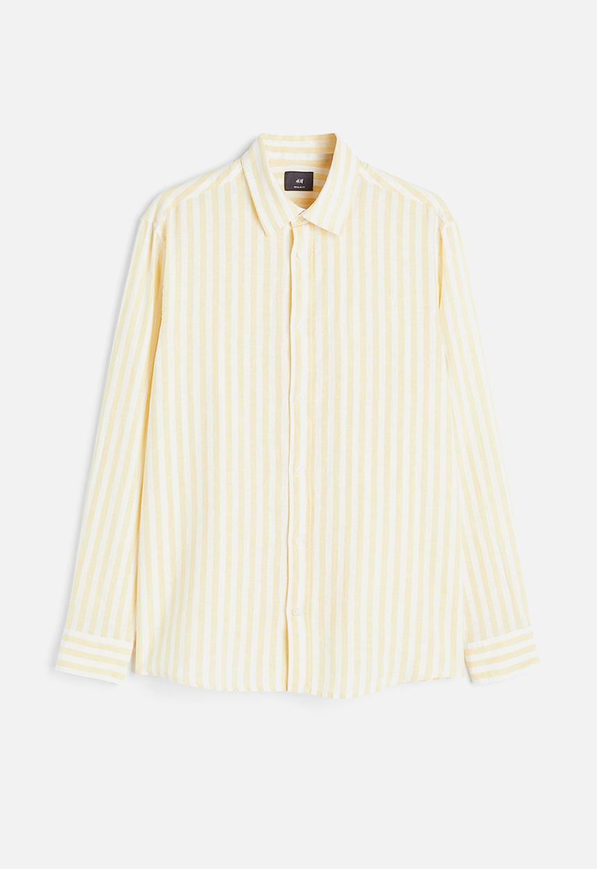 H&M - Regular fit linen-blend shirt - light yellow & white striped