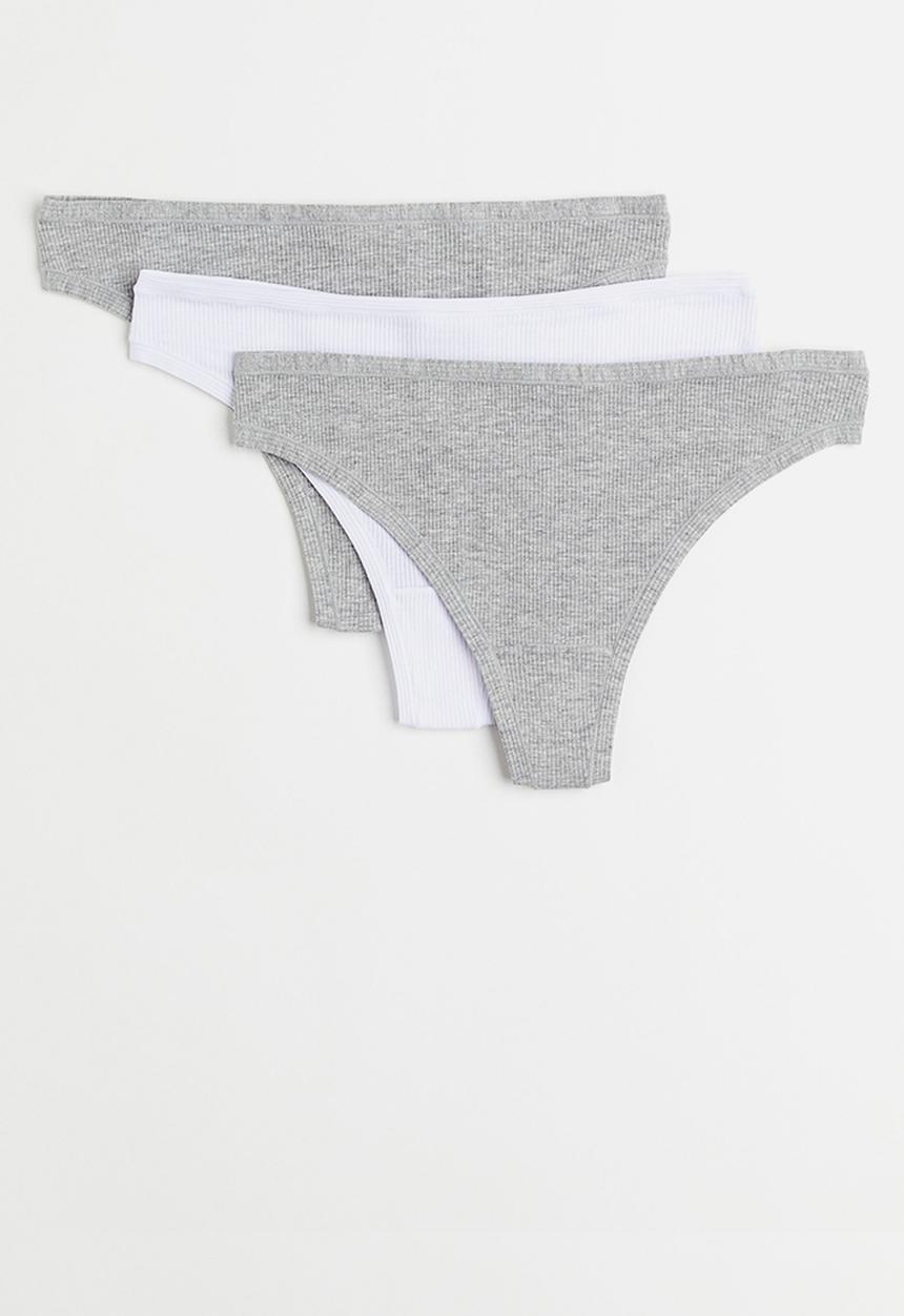 H&M - 3-Pack cotton thong briefs - light grey marl white 