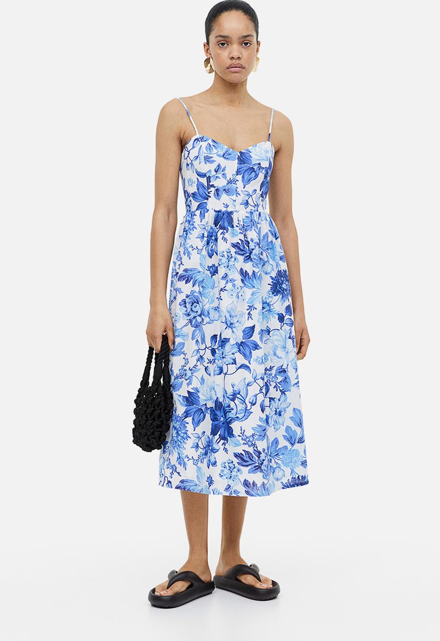 H&M - Linen-blend dress - white & blue floral 