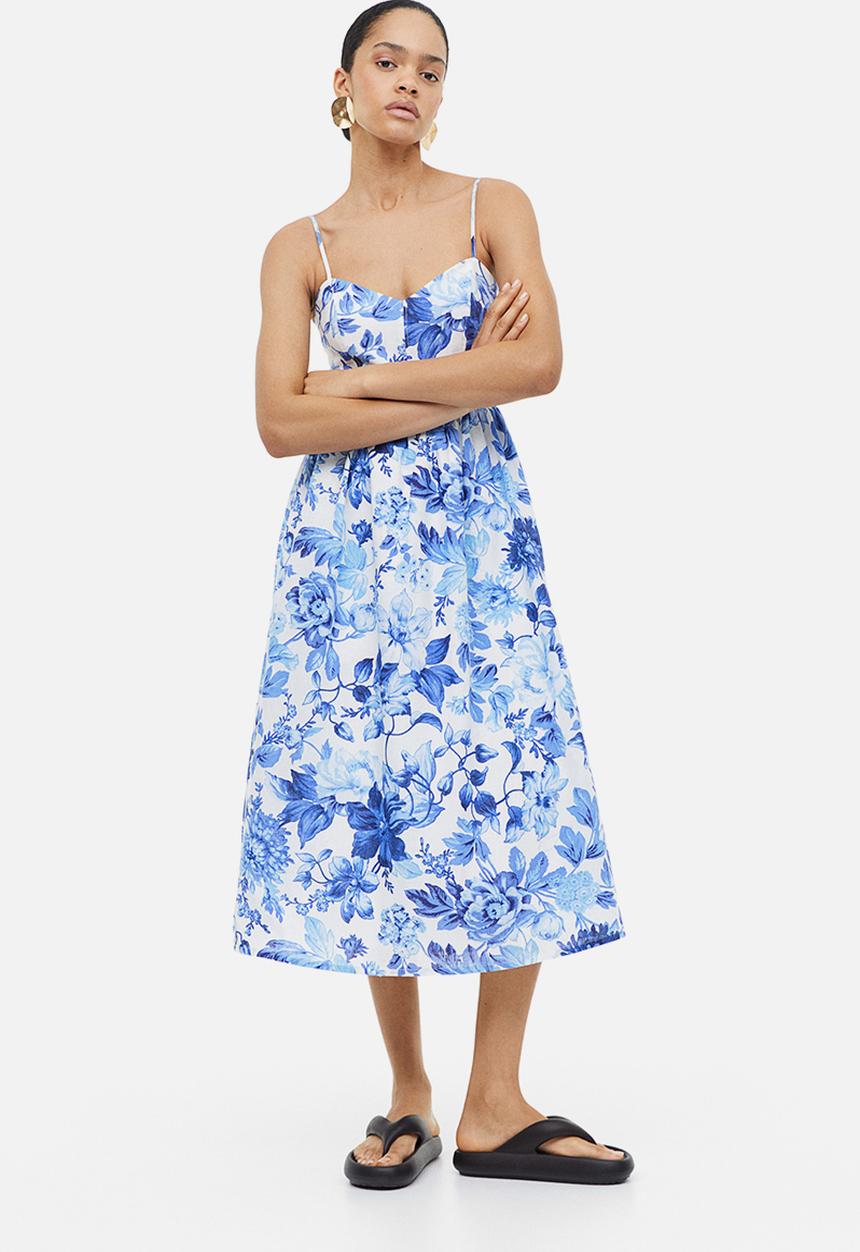 H&M - Linen-blend dress - white & blue floral 