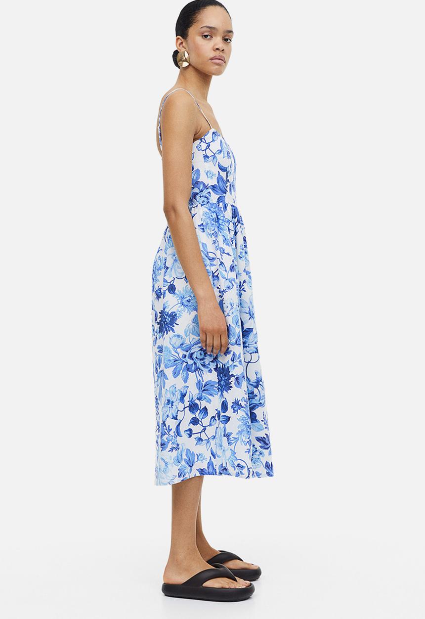 H&M - Linen-blend dress - white & blue floral 