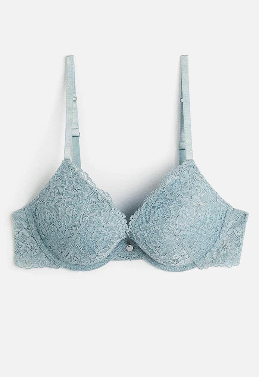 H&M - Lace push-up bra - light turquoise