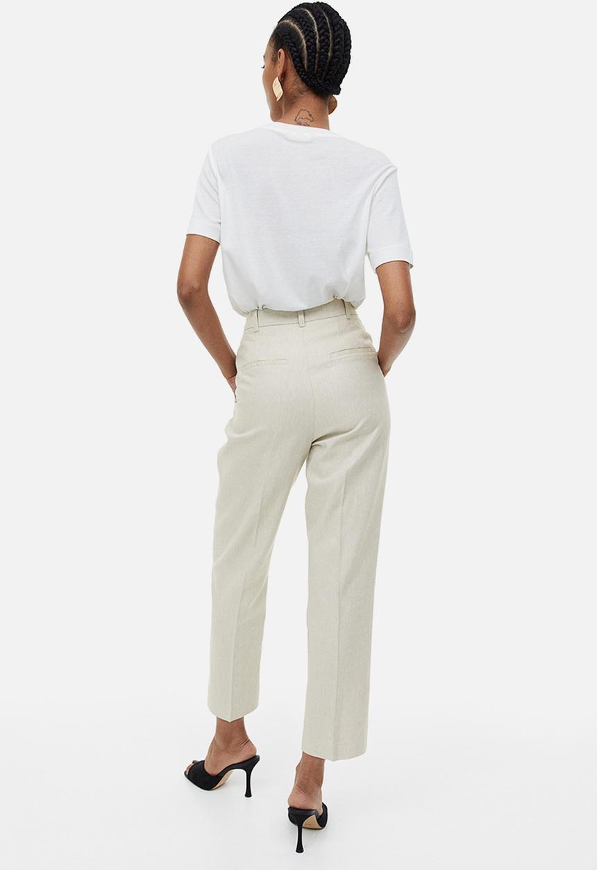 H&M - Linen-blend tailored trousers -  light beige 