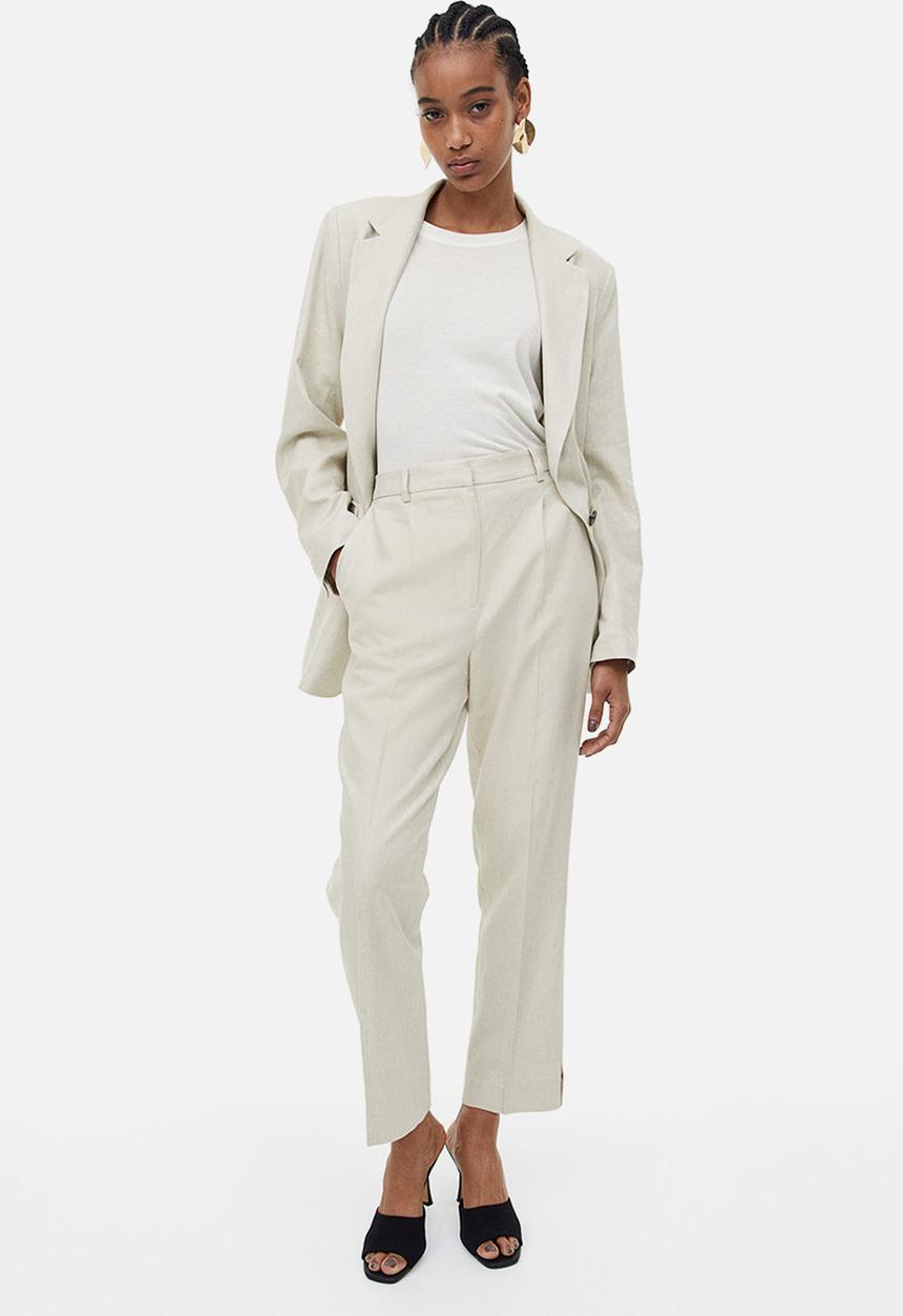 H&M - Linen-blend tailored trousers -  light beige 