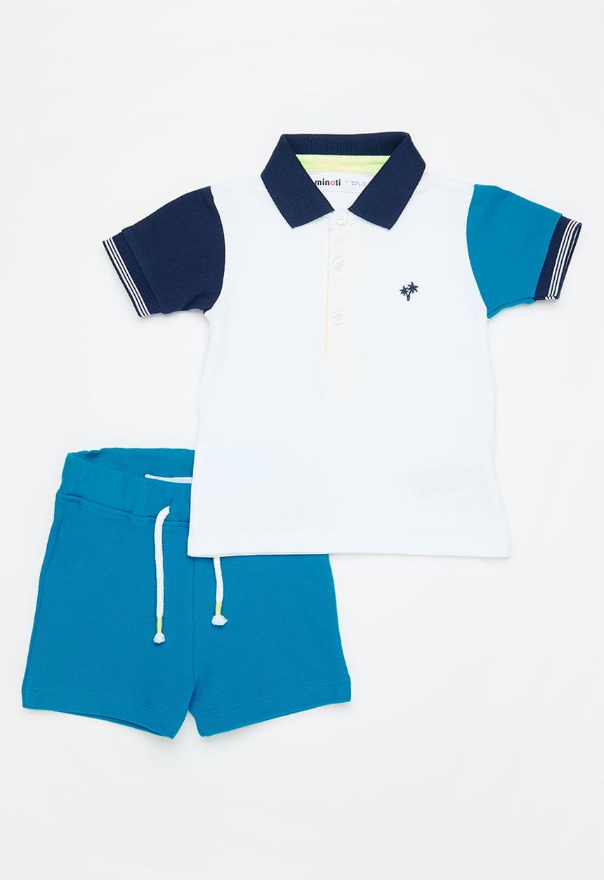 MINOTI - Pique polo and short set - white & blue