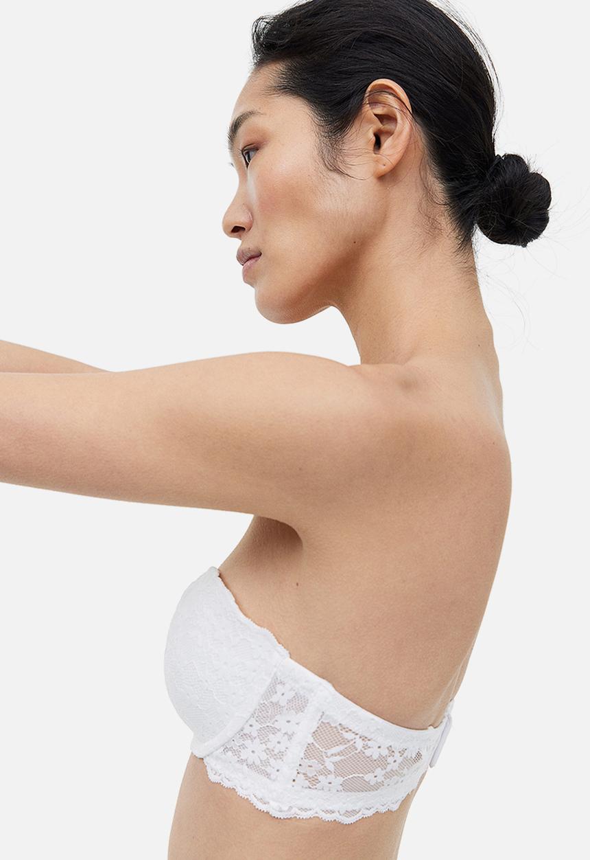 H&M - Lace padded balconette bra - white