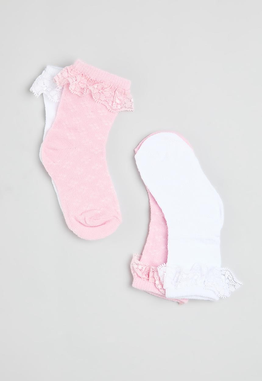 MINOTI - 2 Pack pointelle socks with lace - pink & white