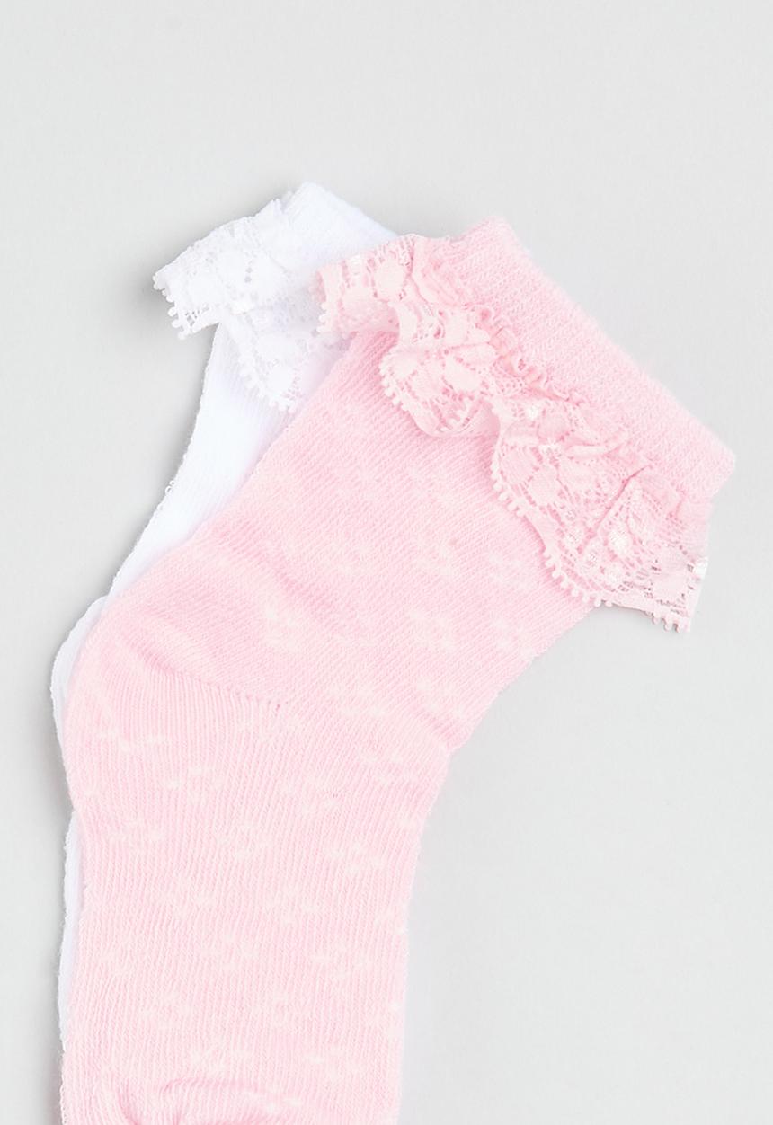 MINOTI - 2 Pack pointelle socks with lace - pink & white