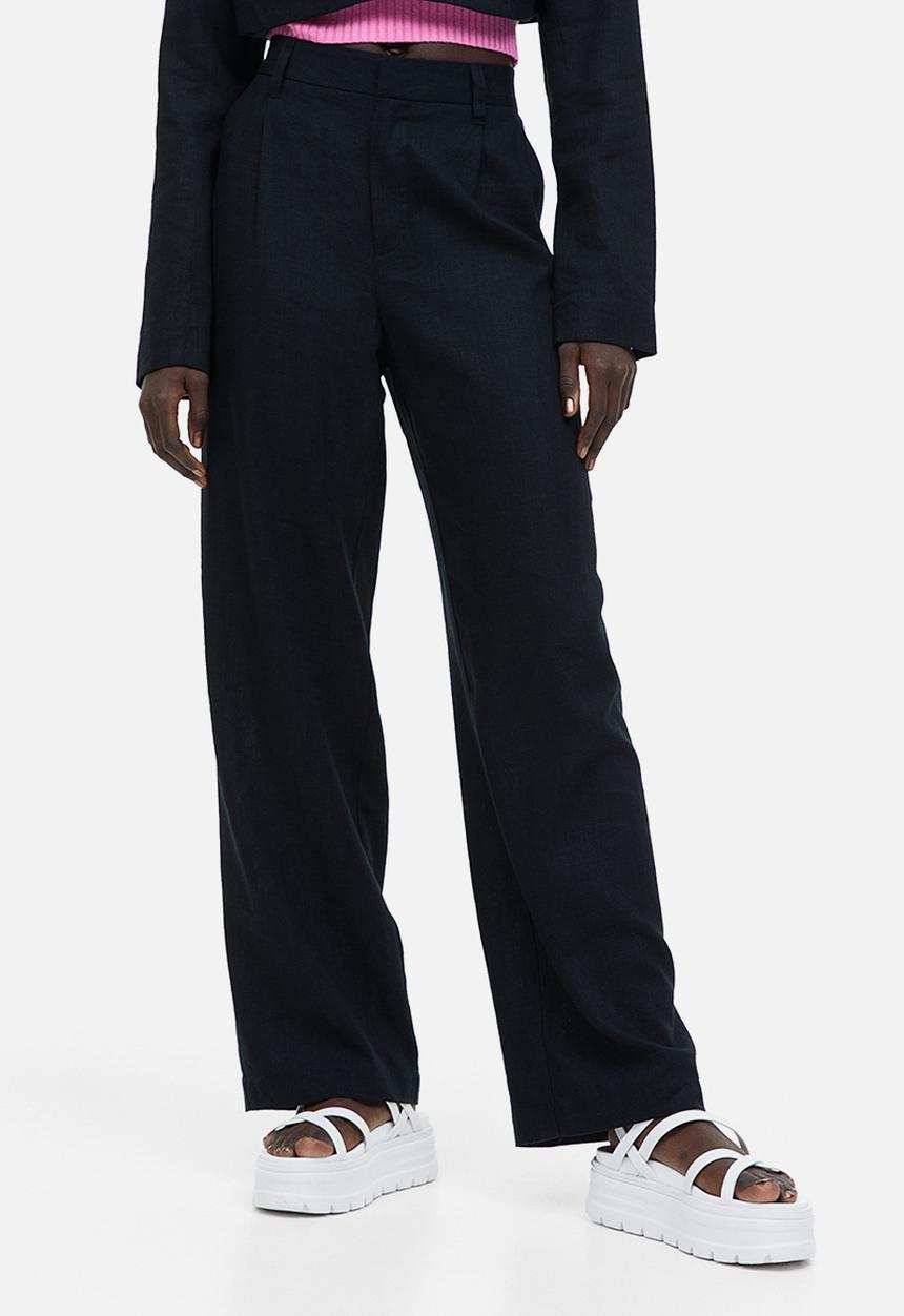 H&M - Linen-blend tailored trousers - black