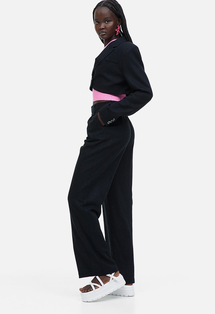 H&M - Linen-blend tailored trousers - black