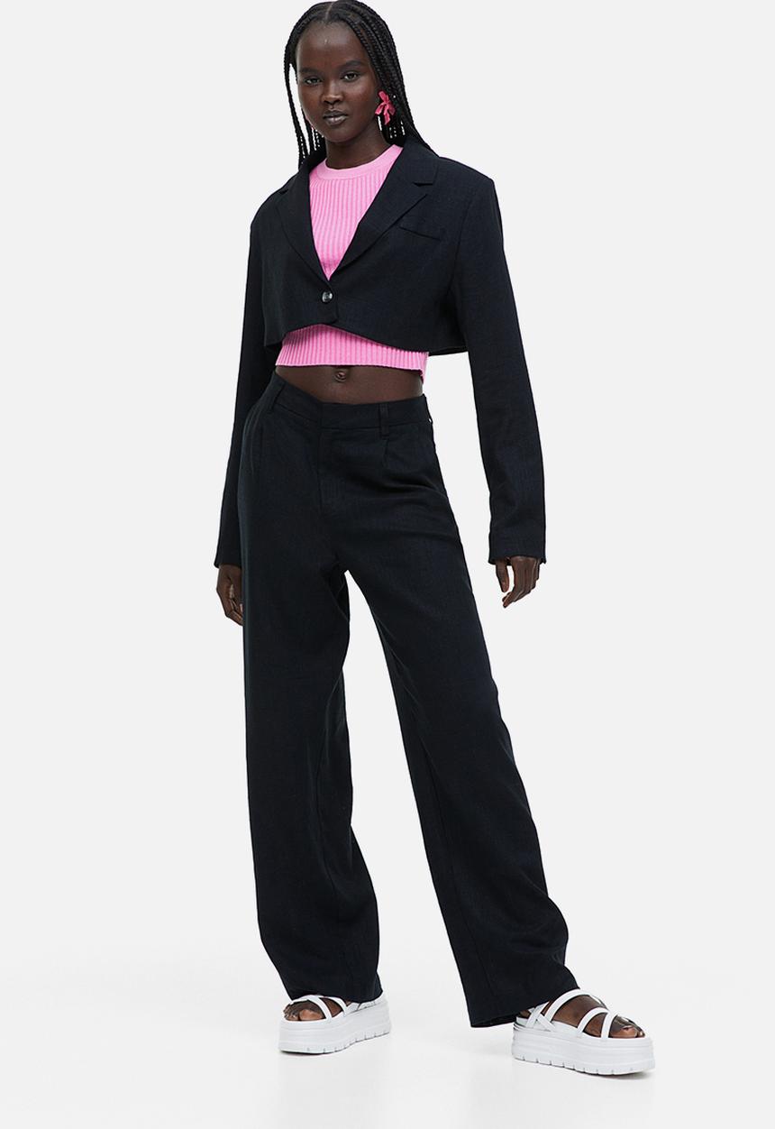 H&M - Linen-blend tailored trousers - black