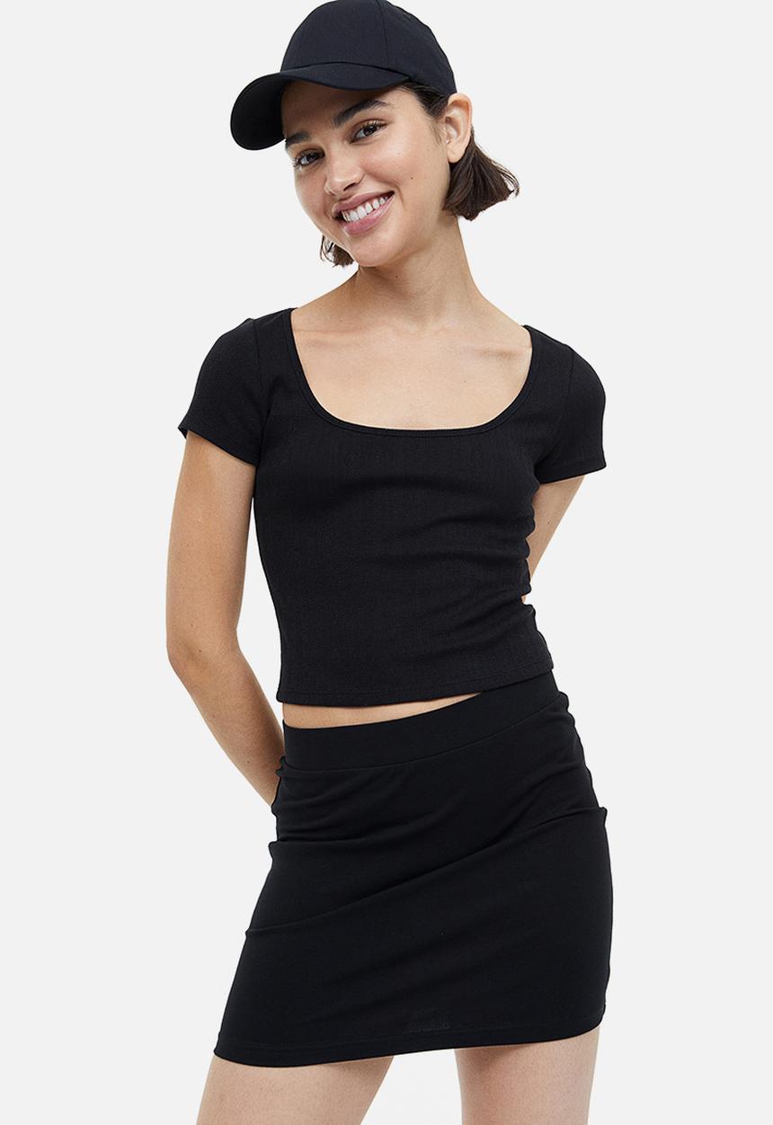 H&M - Pointelle jersey top - black