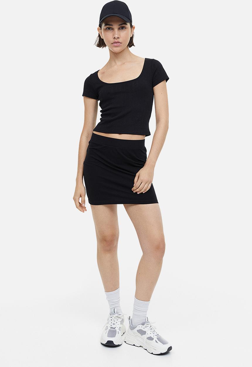 H&M - Pointelle jersey top - black
