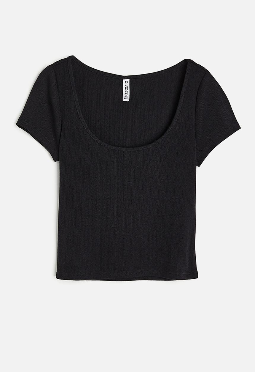 H&M - Pointelle jersey top - black
