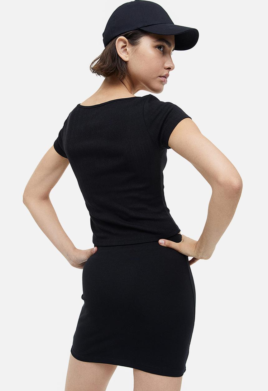 H&M - Pointelle jersey top - black