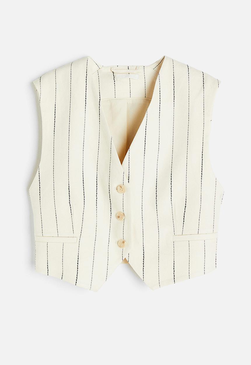 H&M - Linen-blend suit waistcoat - white/striped 