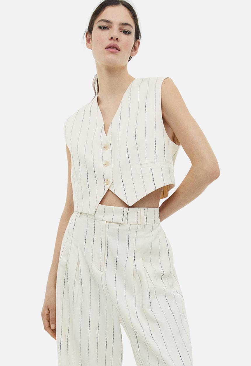 H&M - Linen-blend suit waistcoat - white/striped 