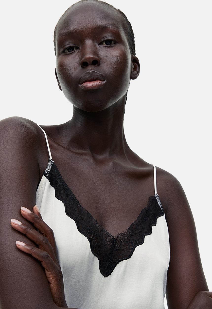 H&M - Lace-trimmed cami top - white & black