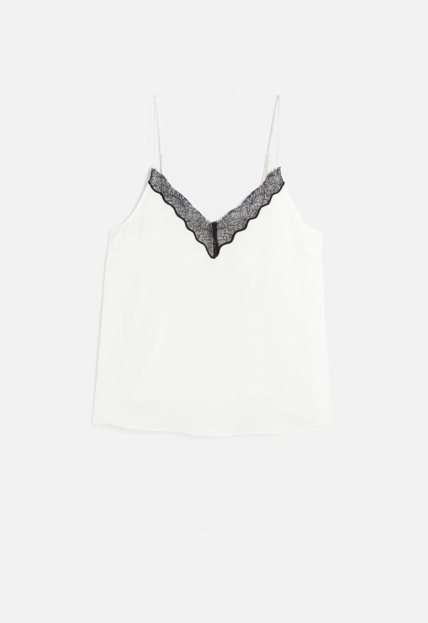 H&M - Lace-trimmed cami top - white & black