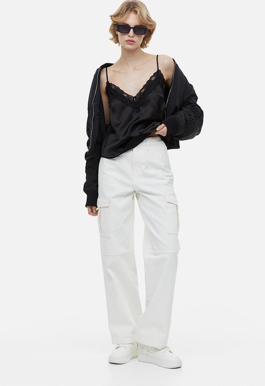 H&M - Lace-trimmed satin cami top - black