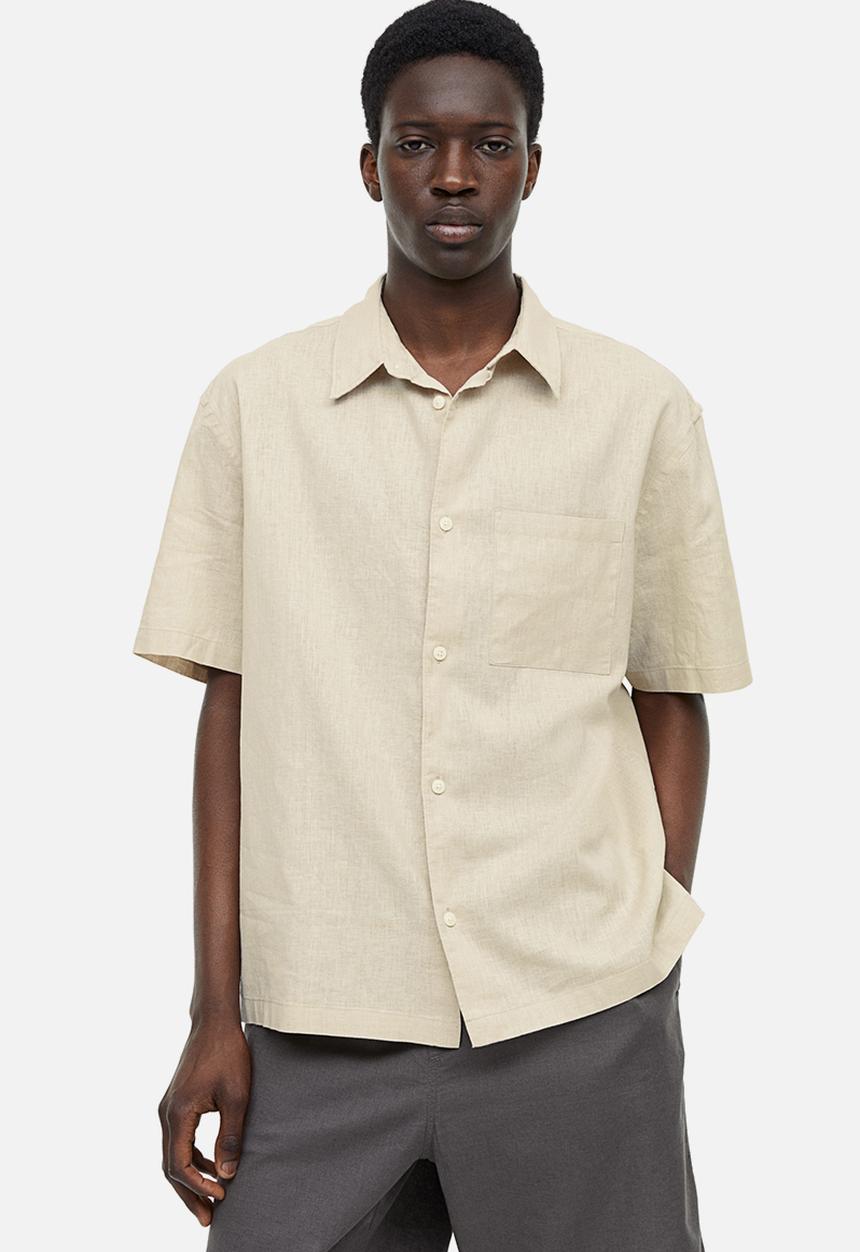 H&M - Relaxed fit short-sleeved linen-blend shirt - beige