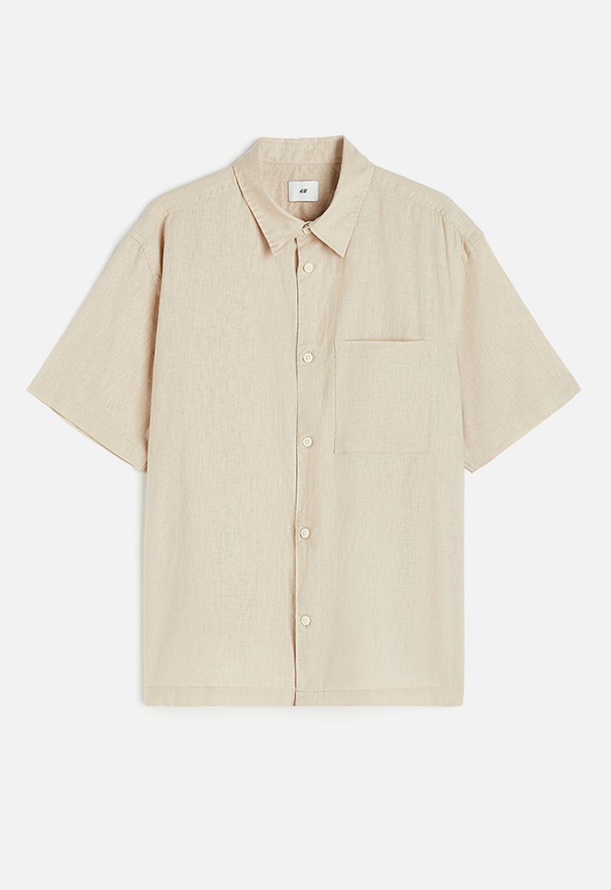 H&M - Relaxed fit short-sleeved linen-blend shirt - beige