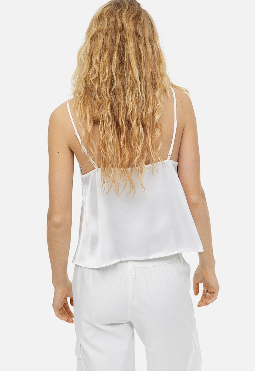 H&M - Lace-trimmed satin cami top - white