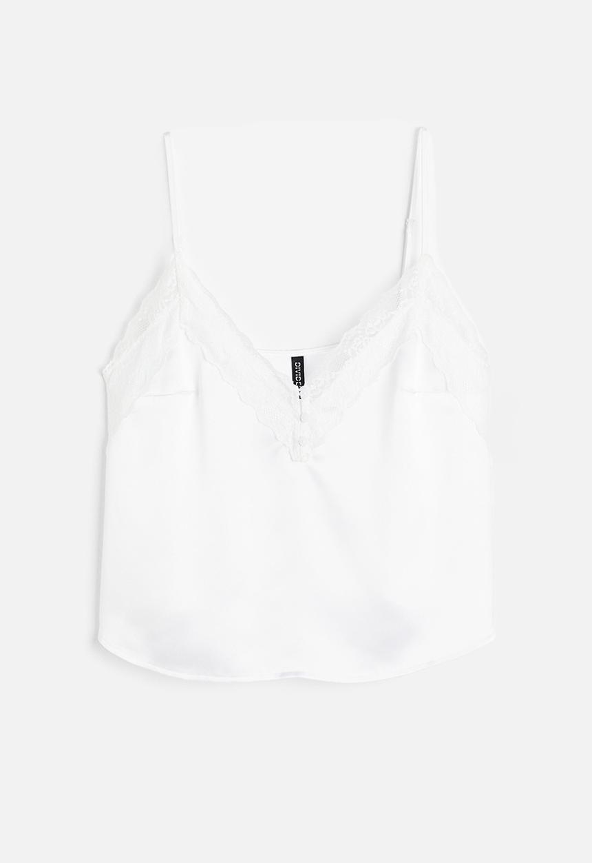 H&M - Lace-trimmed satin cami top - white