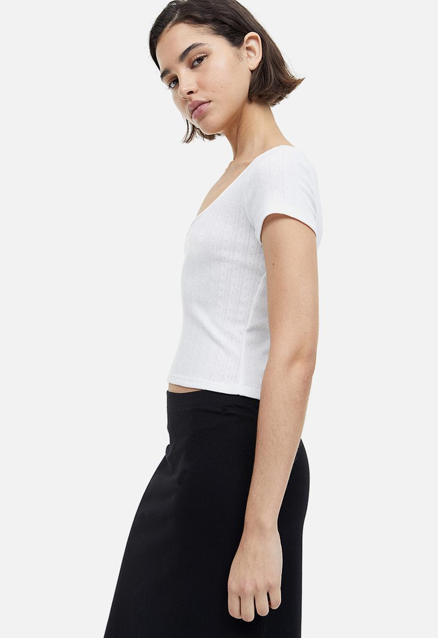 H&M - Pointelle jersey top - white