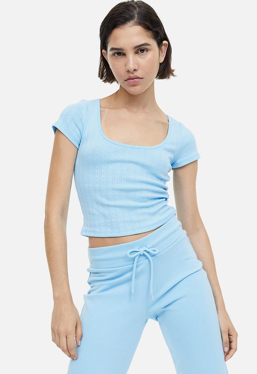 H&M - Pointelle jersey top - light blue