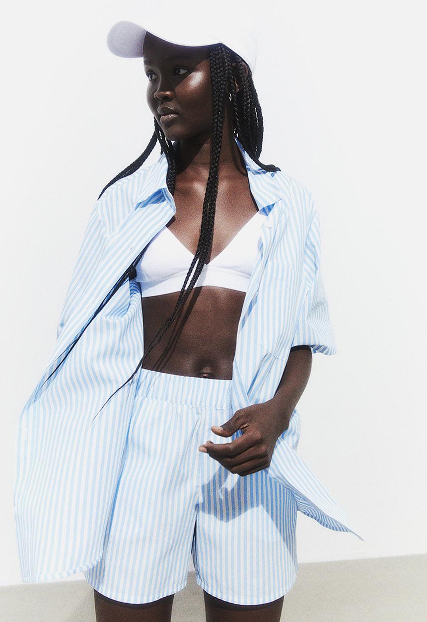 H&M - Pull-on shorts - light blue & white striped