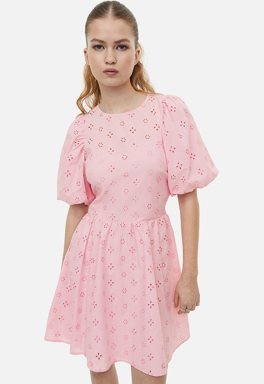 H&M - Puff-sleeved dress - light pink