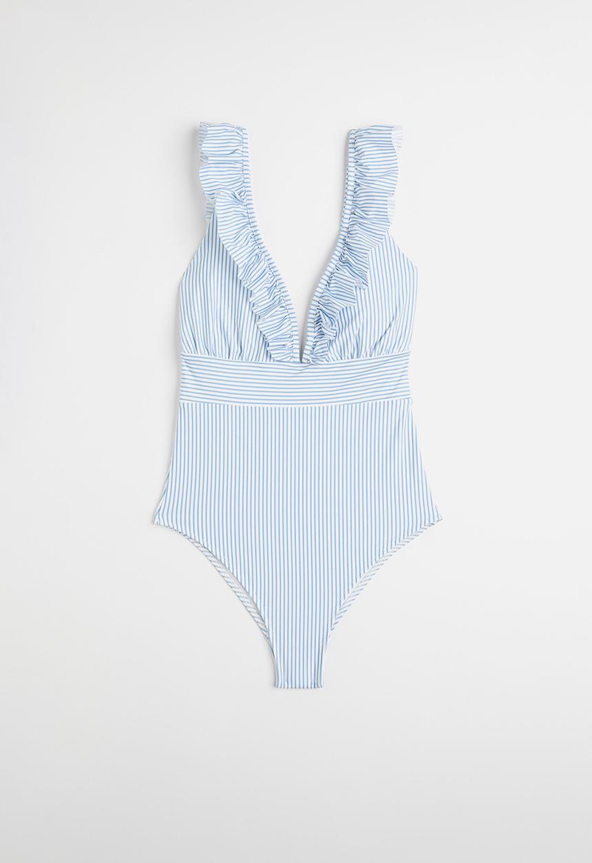 H&M - Padded-cup swimsuit - light blue striped 