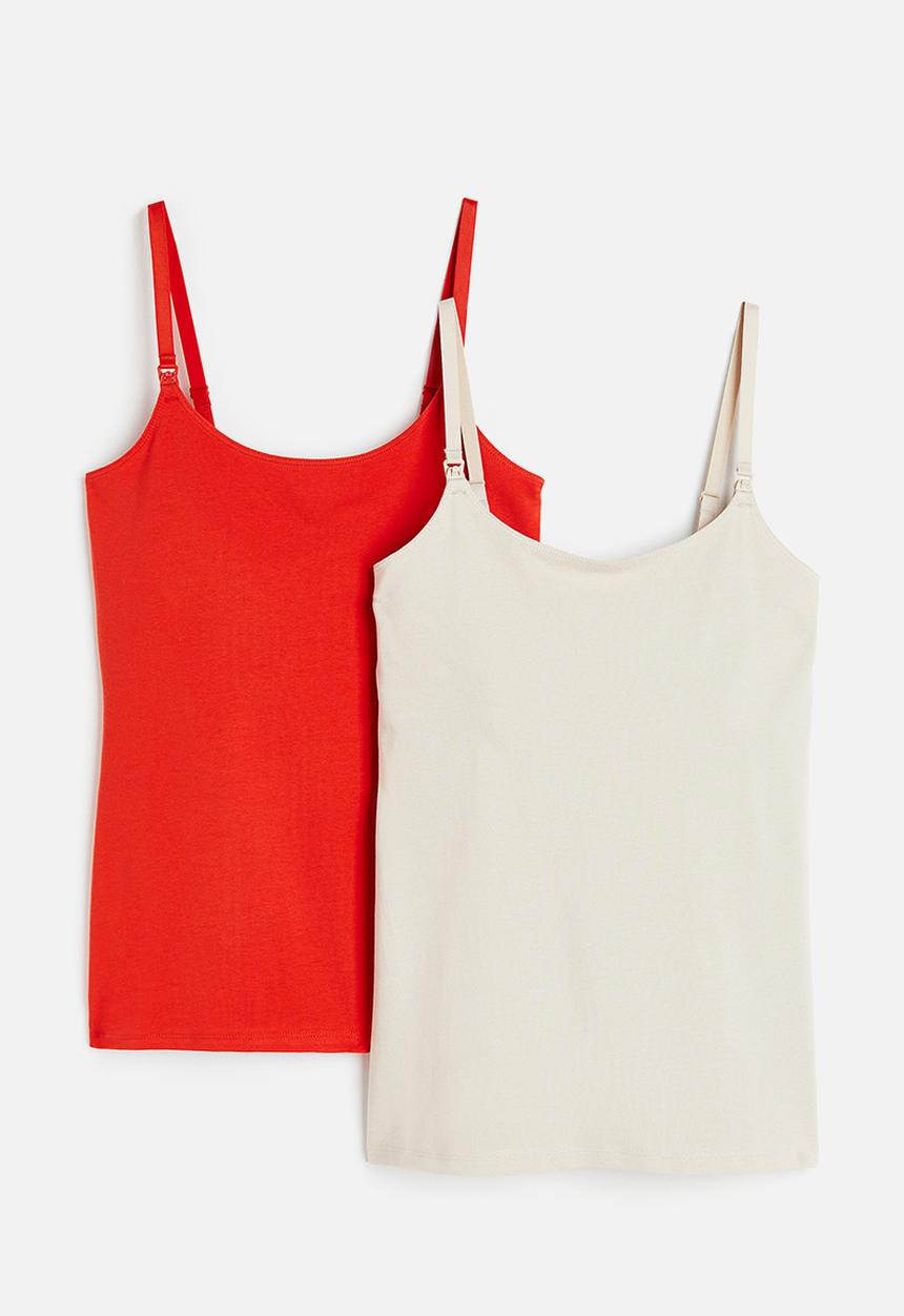H&M - Mama 2 pack nursing tops - red & light beige 
