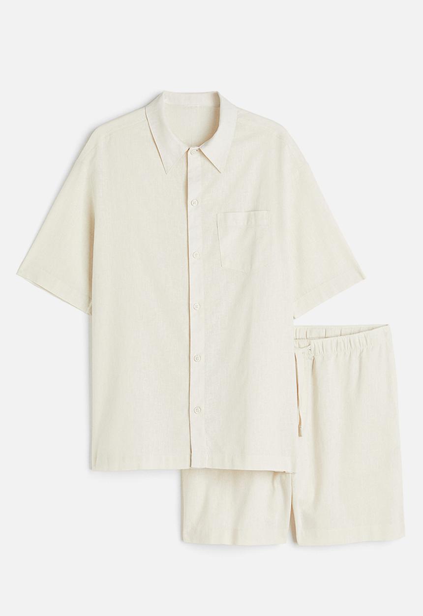 H&M - Relaxed fit linen-blend pyjamas - light beige