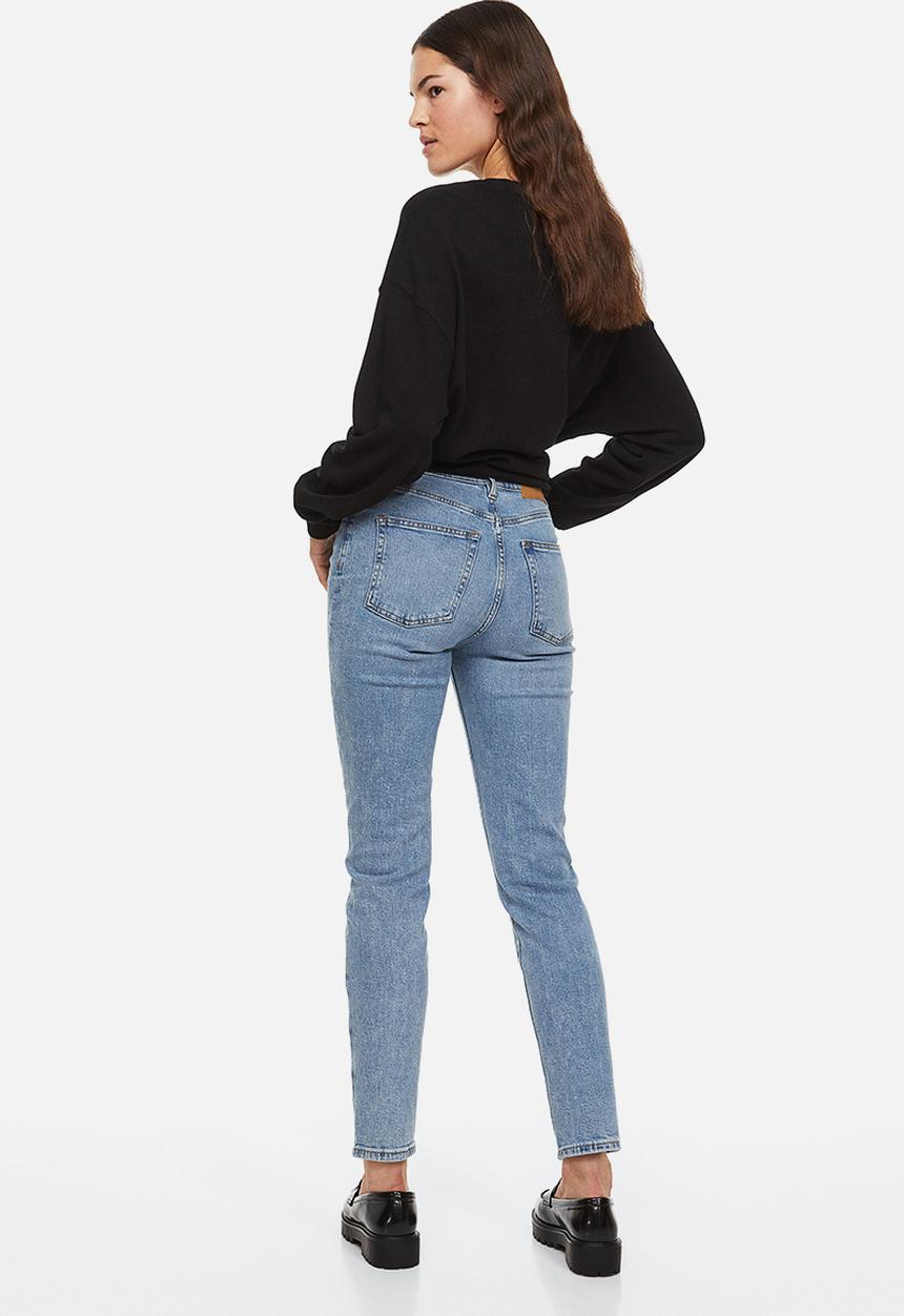 H&M - Mom fit ultra high ankle jeans - light denim blue washed