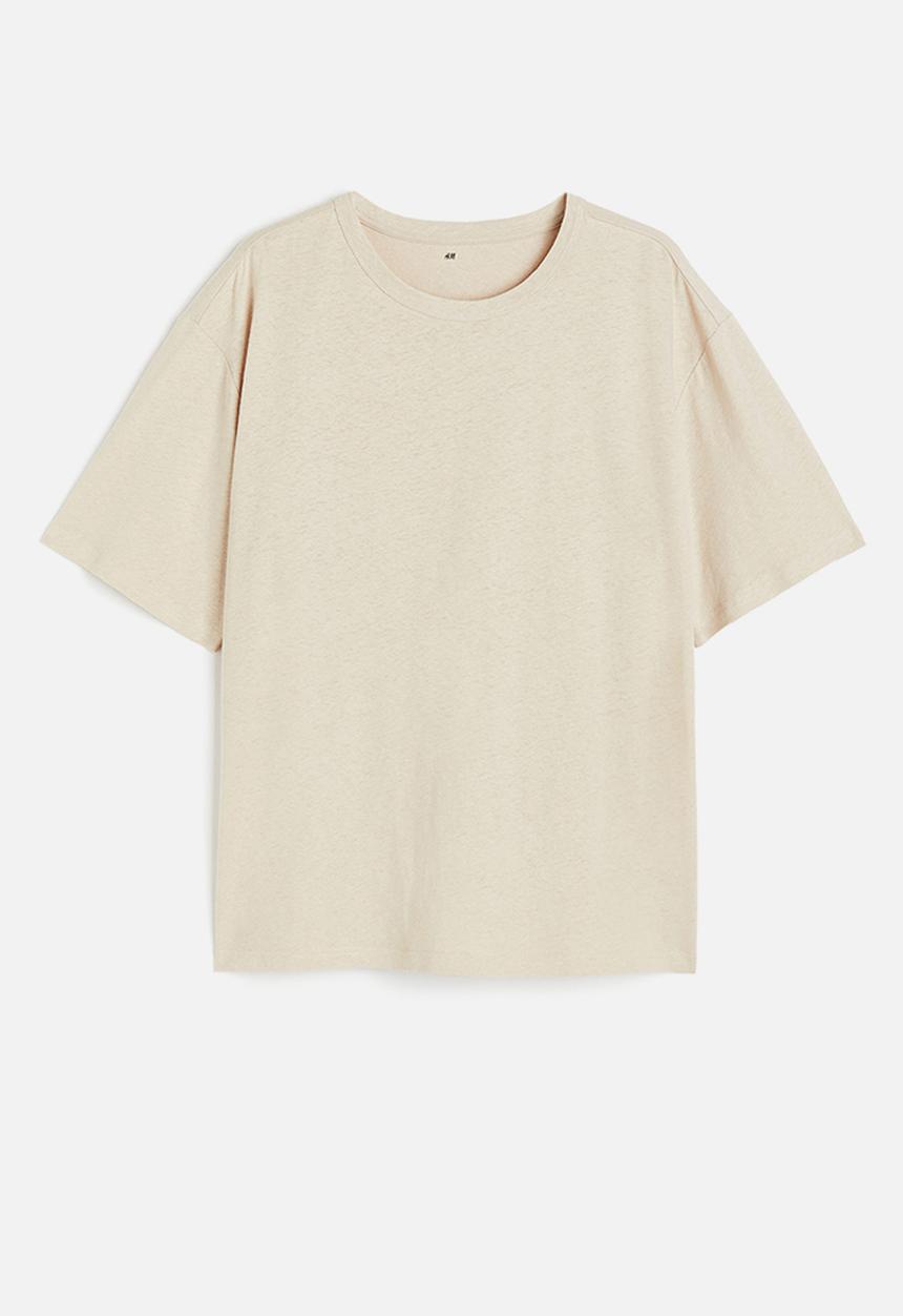 H&M - Relaxed fit linen-blend t-shirt - beige