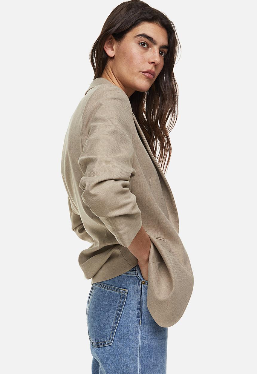H&M - Gathered-sleeve blazer - beige