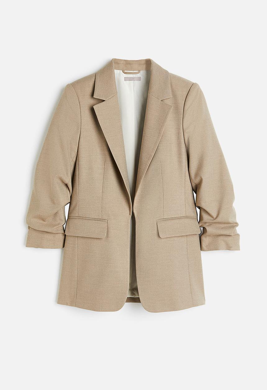 H&M - Gathered-sleeve blazer - beige