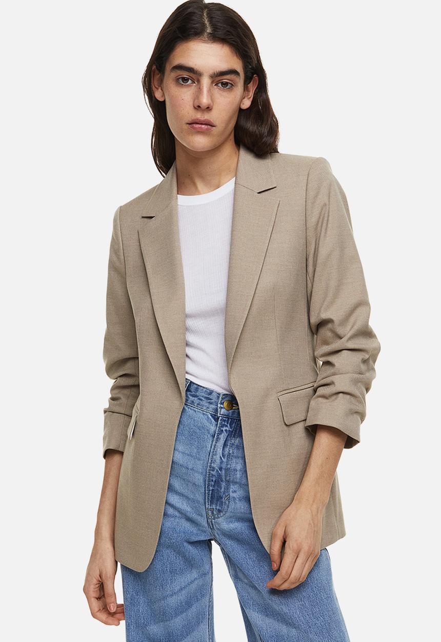 H&M - Gathered-sleeve blazer - beige