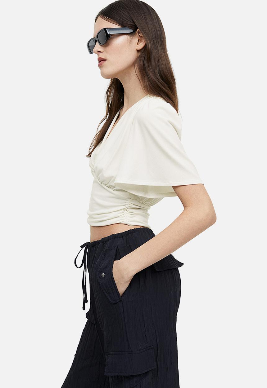 H&M - Gathered cropped top - white