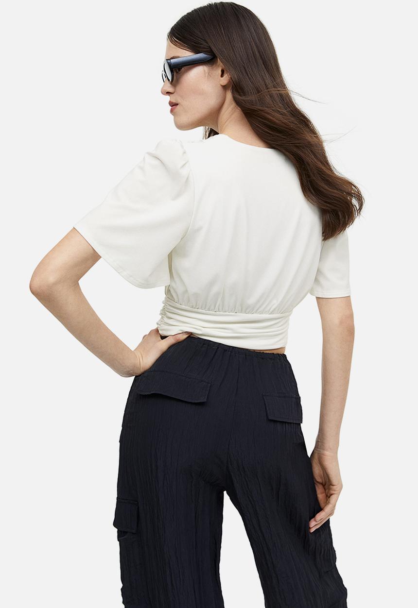 H&M - Gathered cropped top - white