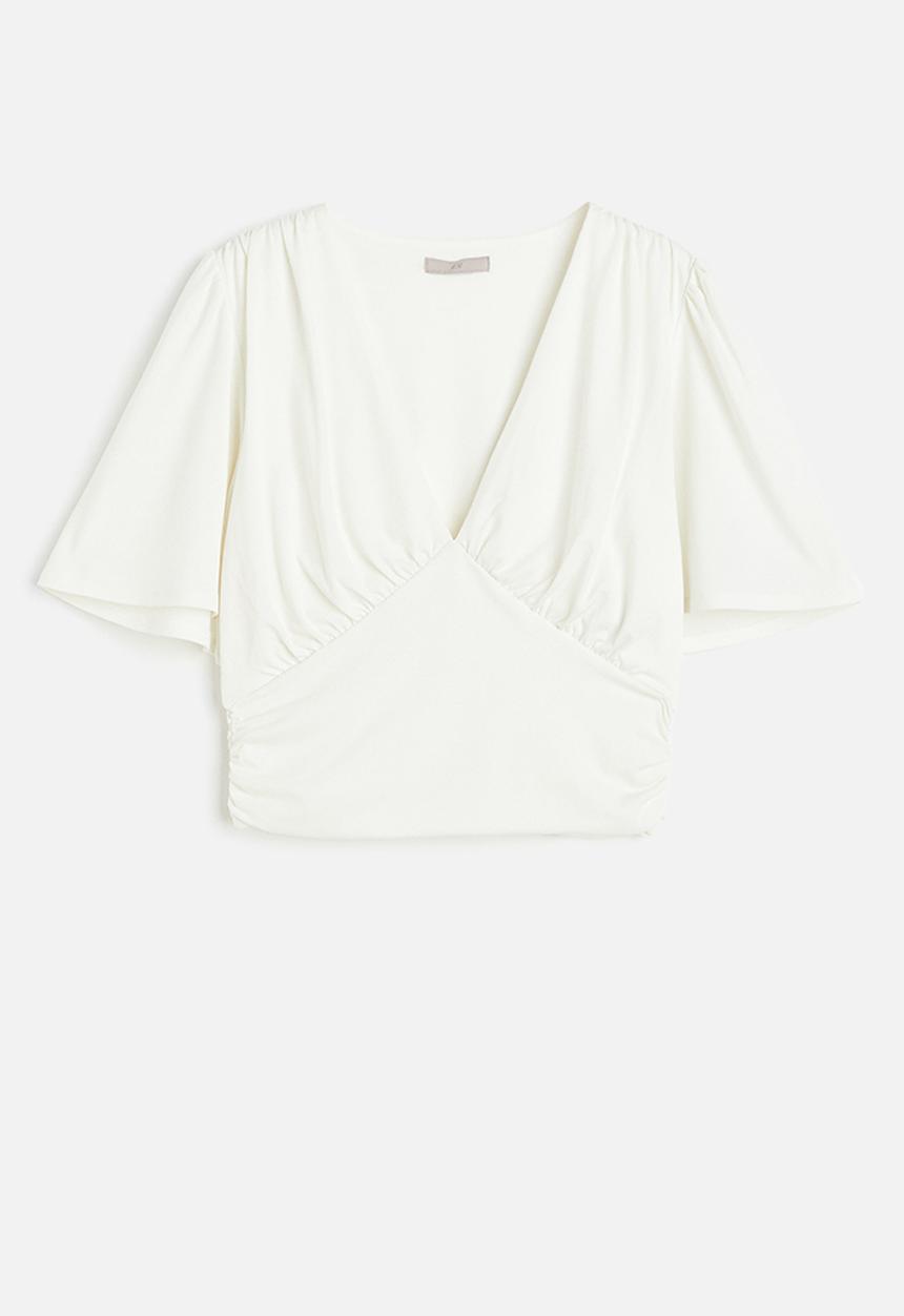 H&M - Gathered cropped top - white