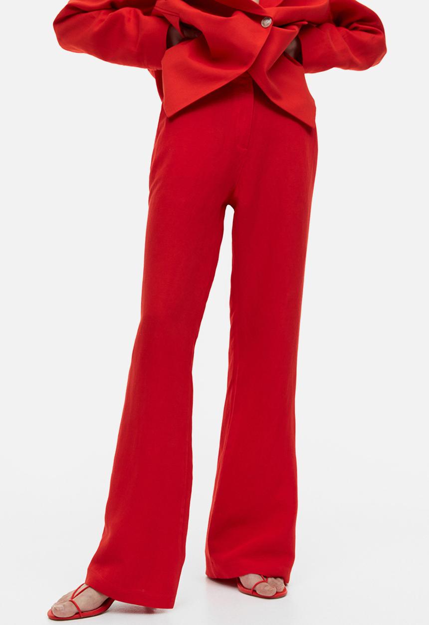 H&M - Flared linen-blend trousers - red