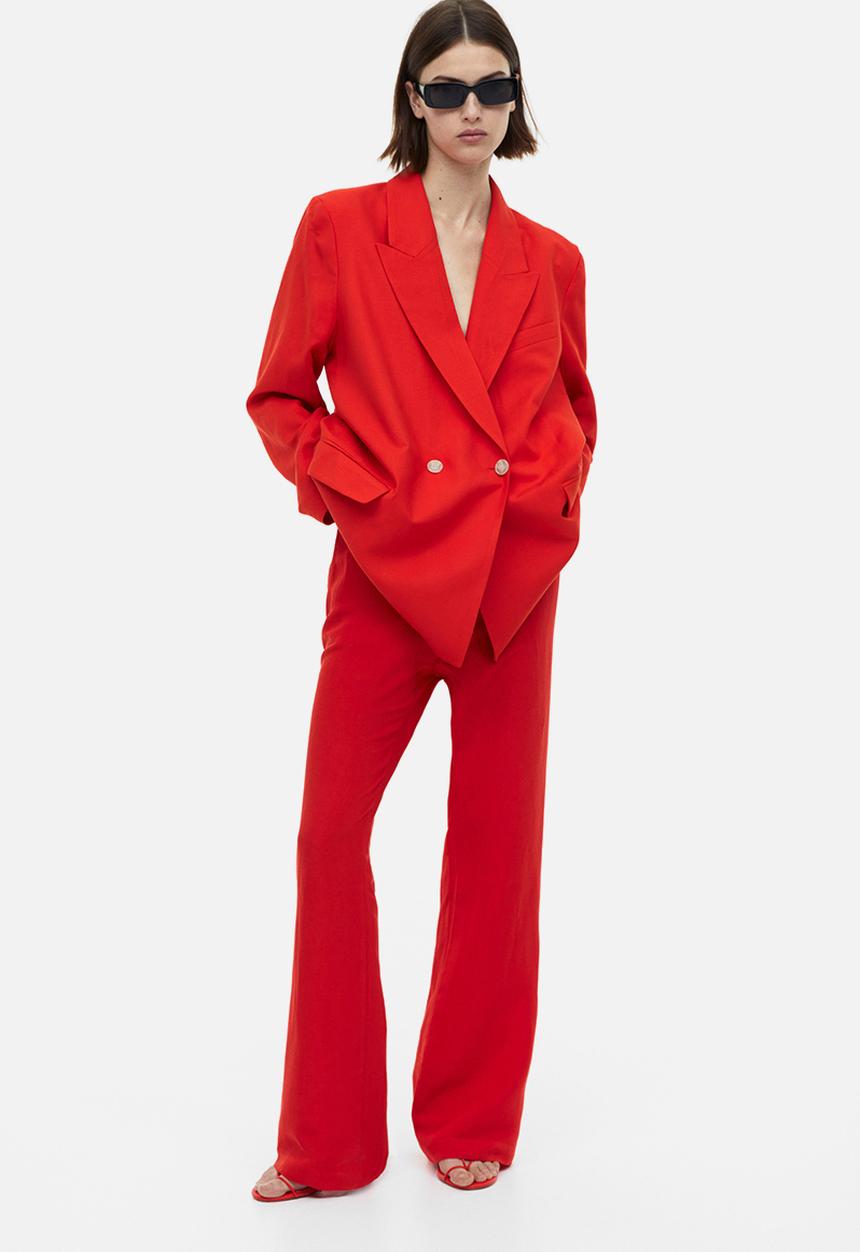 H&M - Flared linen-blend trousers - red