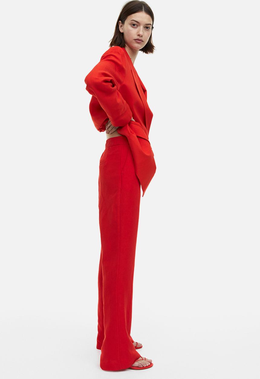 H&M - Flared linen-blend trousers - red